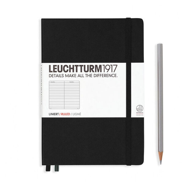 Leuchtturm1917 Medium A5-Size Hard Cover Notebook (Ruled) – Black