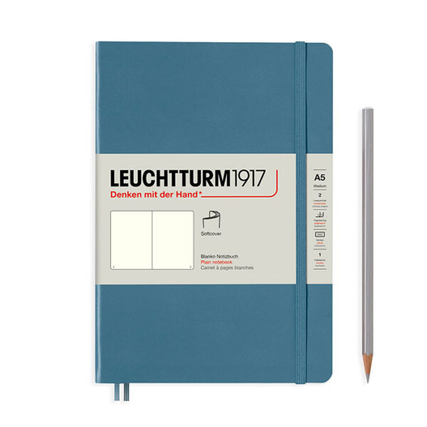 Leuchtturm1917 Medium A5-Size Soft Cover Notebook (Plain) – Stone Blue