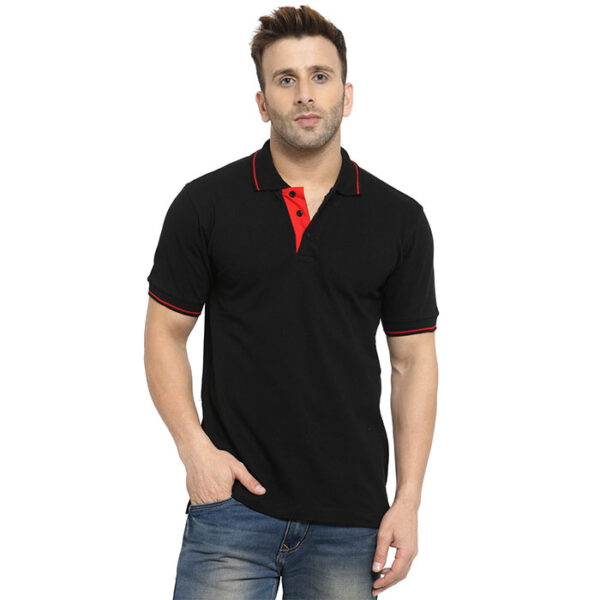 Scott Organic Polo T Shirt Black With Red