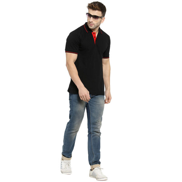 Scott Organic Polo T Shirt Black With Red