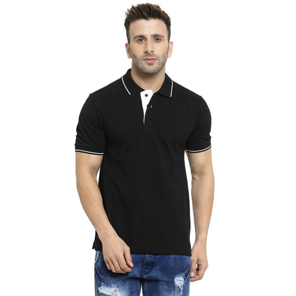 Scott Organic Polo T Shirt Black With White