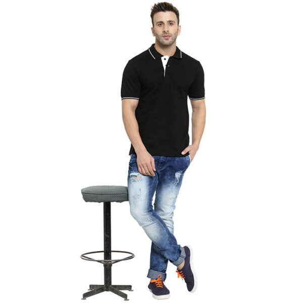 Scott Organic Polo T Shirt Black With White