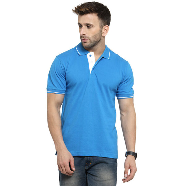 Scott Organic Polo T Shirt Blue With White