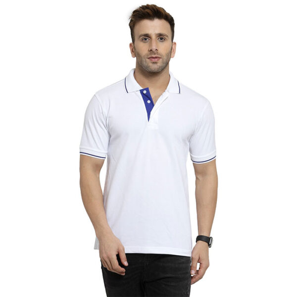 Scott Organic Polo T Shirt White With Royal Blue