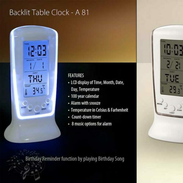 Backlit table clock