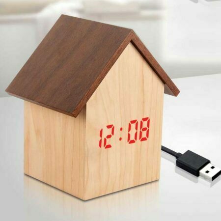 Hut shape wooden LED clock with temperature