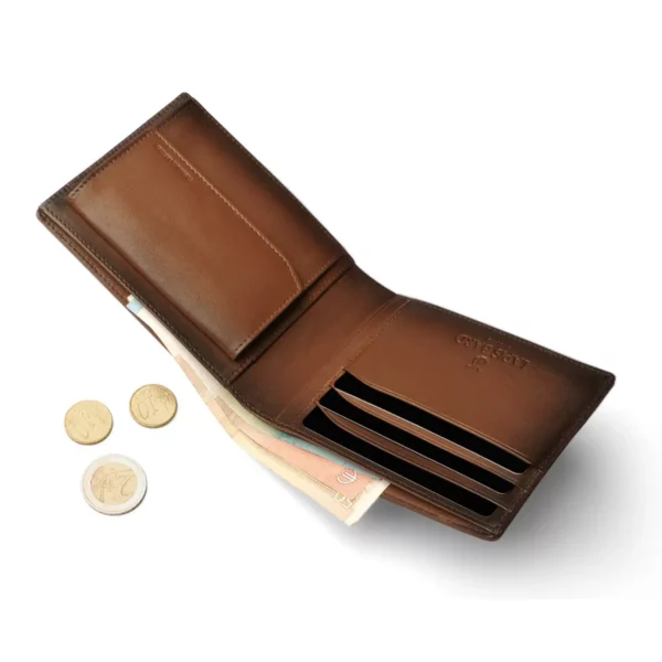 Lapis Bard Bi-fold Wallet with Coin Pocket Cognac Pic 3